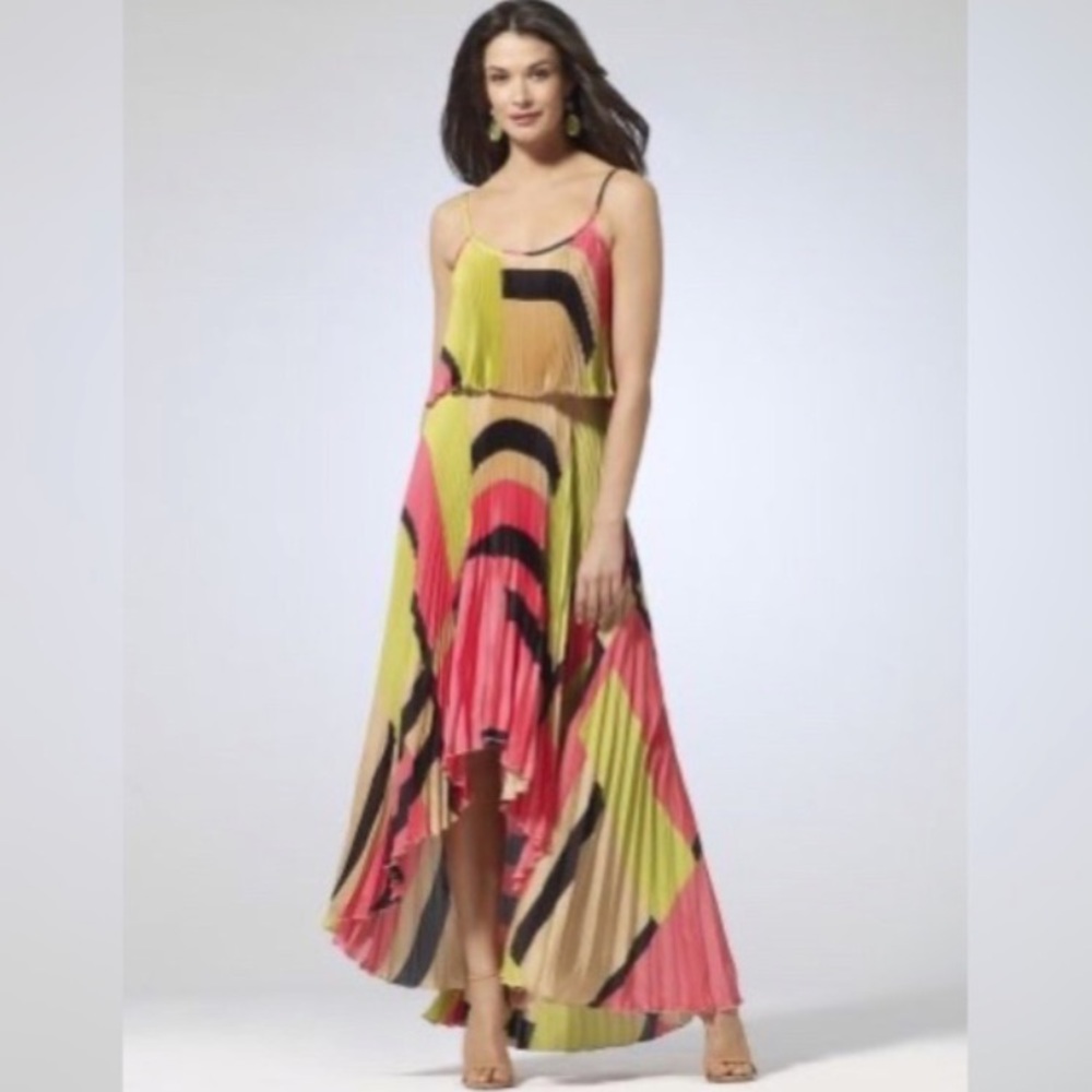 Cache Multi Color High Low Accordion Pleated Maxi… - image 1